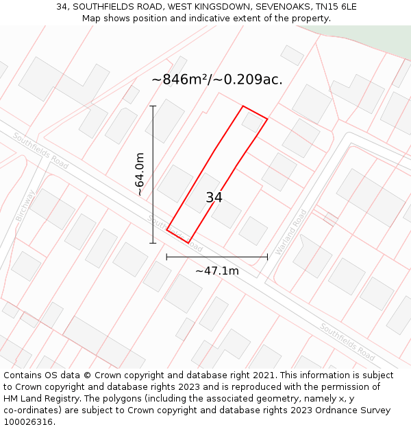 34, SOUTHFIELDS ROAD, WEST KINGSDOWN, SEVENOAKS, TN15 6LE: Plot and title map