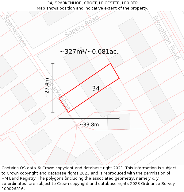 34, SPARKENHOE, CROFT, LEICESTER, LE9 3EP: Plot and title map