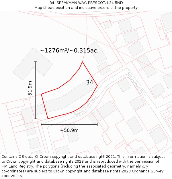 34, SPEAKMAN WAY, PRESCOT, L34 5ND: Plot and title map