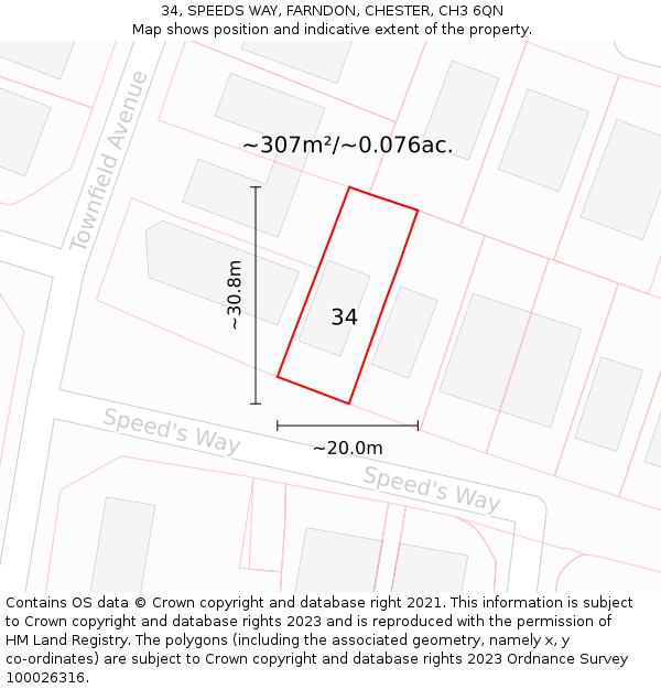 34, SPEEDS WAY, FARNDON, CHESTER, CH3 6QN: Plot and title map