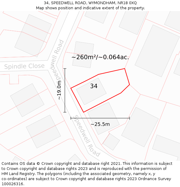 34, SPEEDWELL ROAD, WYMONDHAM, NR18 0XQ: Plot and title map