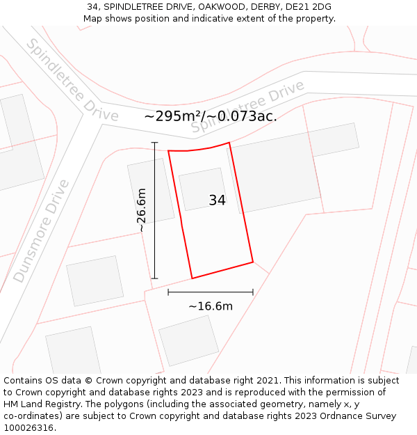 34, SPINDLETREE DRIVE, OAKWOOD, DERBY, DE21 2DG: Plot and title map