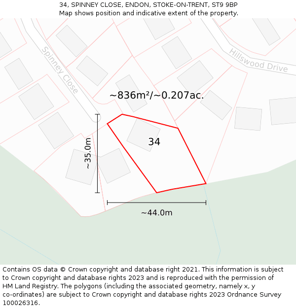 34, SPINNEY CLOSE, ENDON, STOKE-ON-TRENT, ST9 9BP: Plot and title map