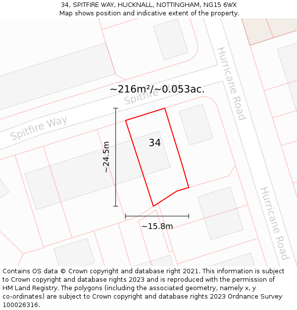 34, SPITFIRE WAY, HUCKNALL, NOTTINGHAM, NG15 6WX: Plot and title map