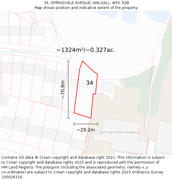 34, SPRINGVALE AVENUE, WALSALL, WS5 3QB: Plot and title map