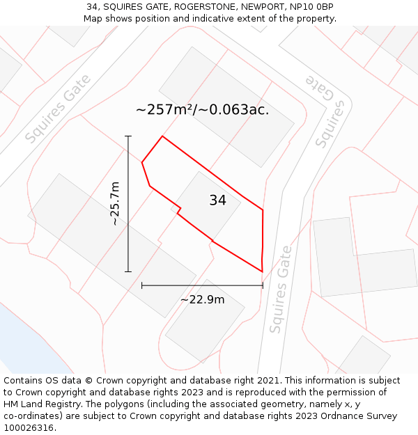 34, SQUIRES GATE, ROGERSTONE, NEWPORT, NP10 0BP: Plot and title map