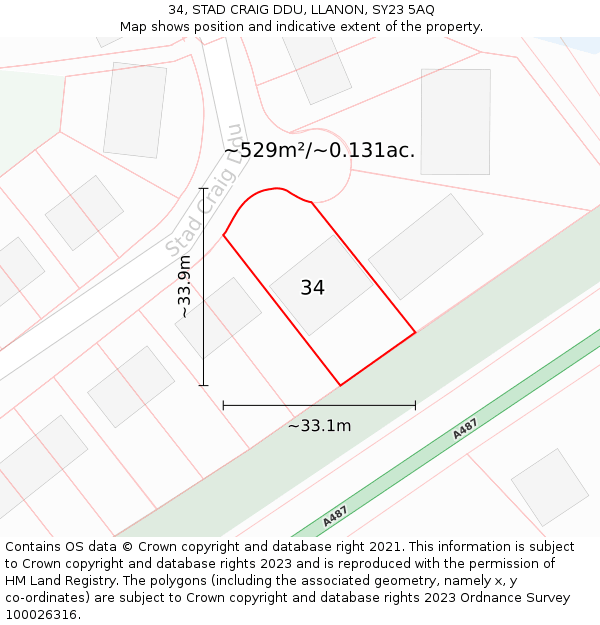 34, STAD CRAIG DDU, LLANON, SY23 5AQ: Plot and title map