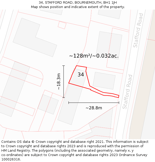 34, STAFFORD ROAD, BOURNEMOUTH, BH1 1JH: Plot and title map