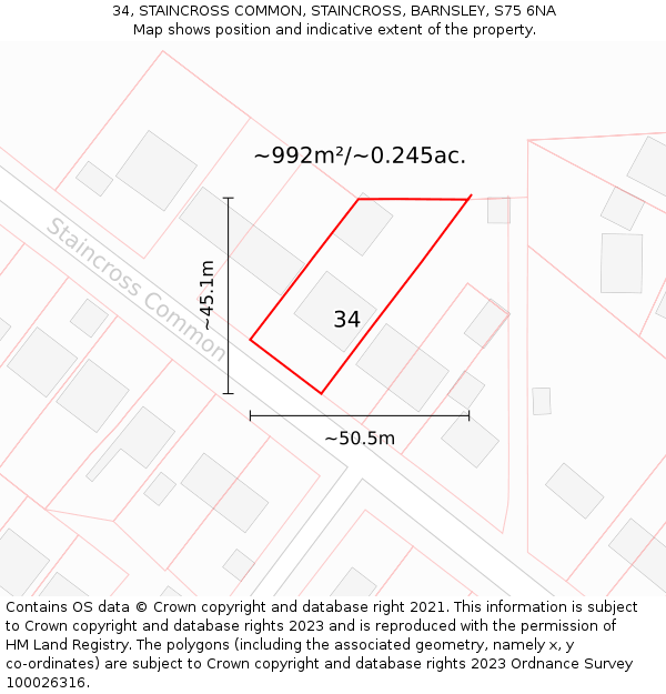 34, STAINCROSS COMMON, STAINCROSS, BARNSLEY, S75 6NA: Plot and title map