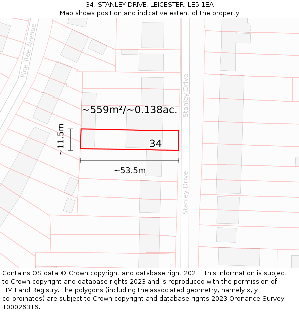 34, STANLEY DRIVE, LEICESTER, LE5 1EA: Plot and title map