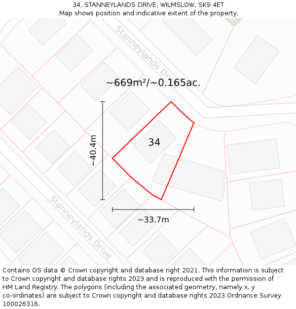 34, STANNEYLANDS DRIVE, WILMSLOW, SK9 4ET: Plot and title map