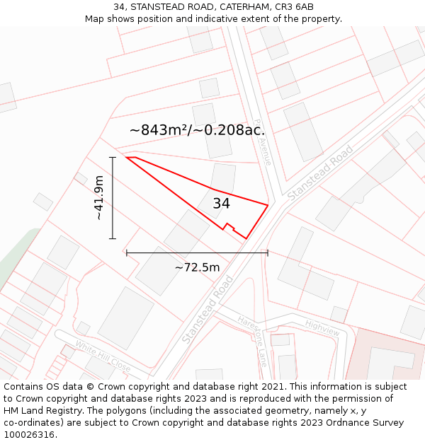 34, STANSTEAD ROAD, CATERHAM, CR3 6AB: Plot and title map