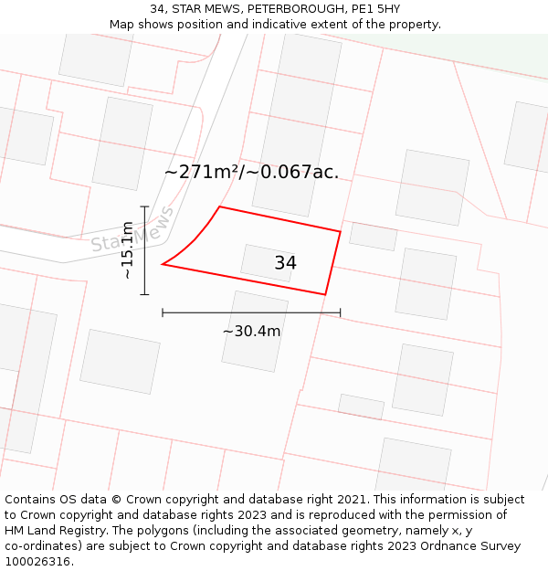 34, STAR MEWS, PETERBOROUGH, PE1 5HY: Plot and title map
