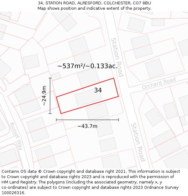 34, STATION ROAD, ALRESFORD, COLCHESTER, CO7 8BU: Plot and title map