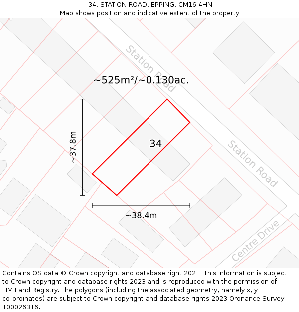 34, STATION ROAD, EPPING, CM16 4HN: Plot and title map