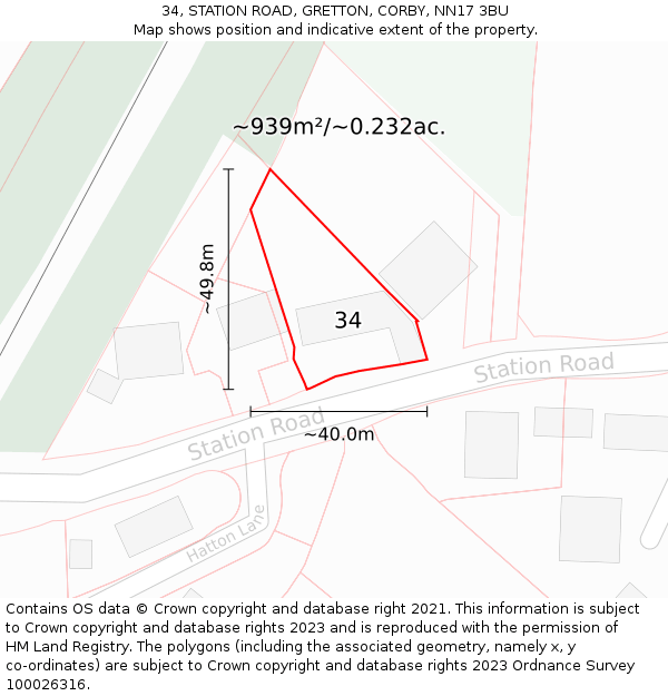 34, STATION ROAD, GRETTON, CORBY, NN17 3BU: Plot and title map