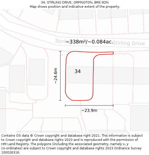 34, STIRLING DRIVE, ORPINGTON, BR6 9DN: Plot and title map