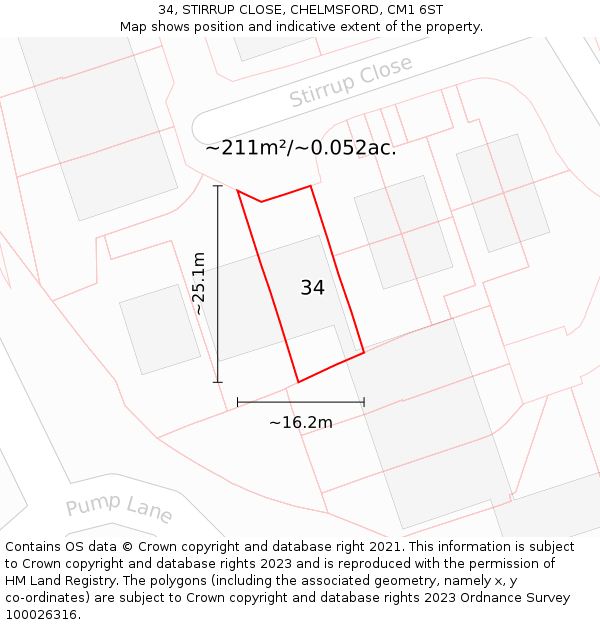 34, STIRRUP CLOSE, CHELMSFORD, CM1 6ST: Plot and title map