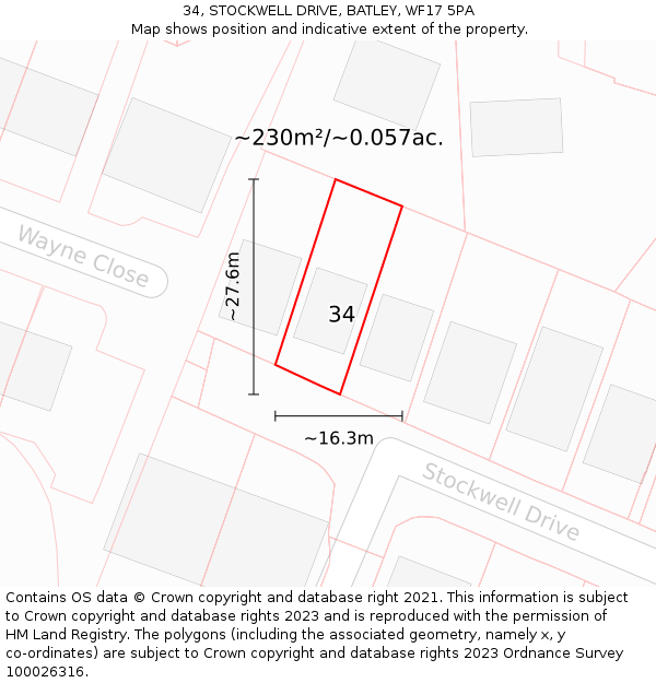 34, STOCKWELL DRIVE, BATLEY, WF17 5PA: Plot and title map
