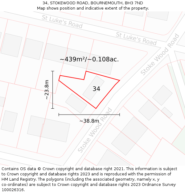 34, STOKEWOOD ROAD, BOURNEMOUTH, BH3 7ND: Plot and title map