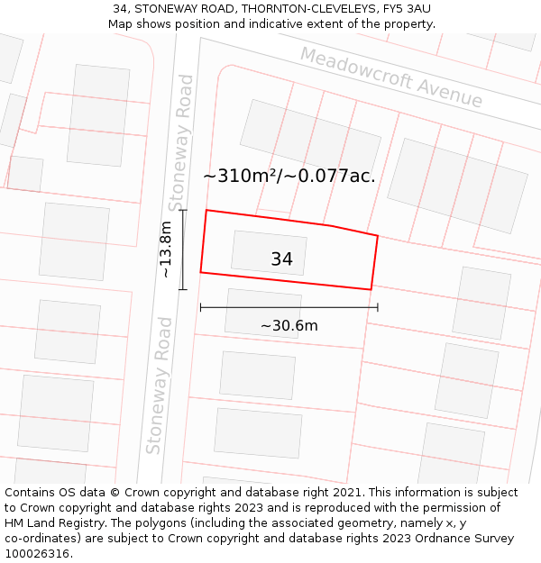 34, STONEWAY ROAD, THORNTON-CLEVELEYS, FY5 3AU: Plot and title map