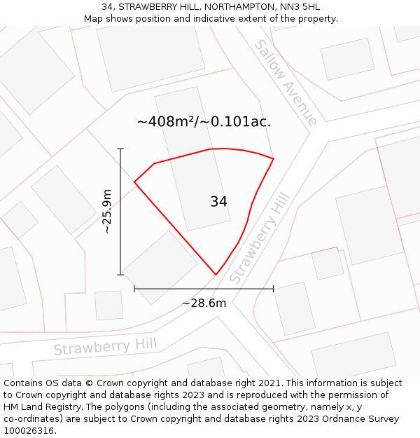 34, STRAWBERRY HILL, NORTHAMPTON, NN3 5HL: Plot and title map