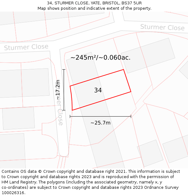 34, STURMER CLOSE, YATE, BRISTOL, BS37 5UR: Plot and title map