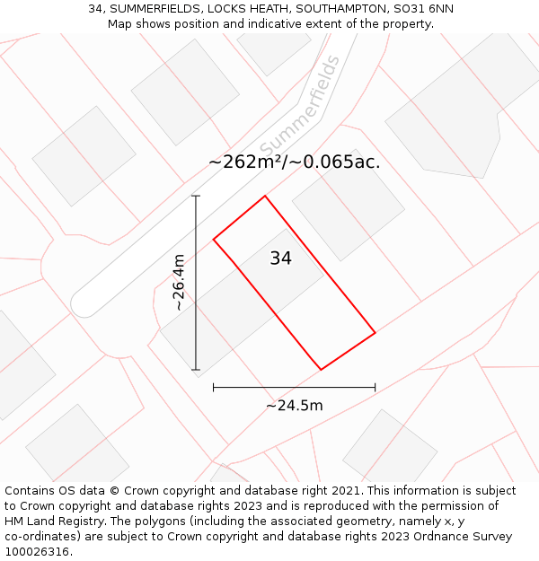 34, SUMMERFIELDS, LOCKS HEATH, SOUTHAMPTON, SO31 6NN: Plot and title map