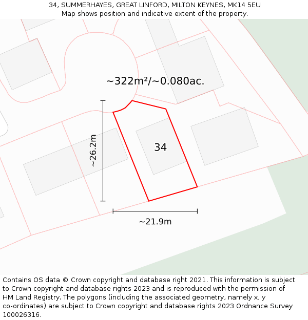 34, SUMMERHAYES, GREAT LINFORD, MILTON KEYNES, MK14 5EU: Plot and title map