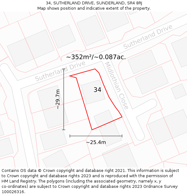 34, SUTHERLAND DRIVE, SUNDERLAND, SR4 8RJ: Plot and title map