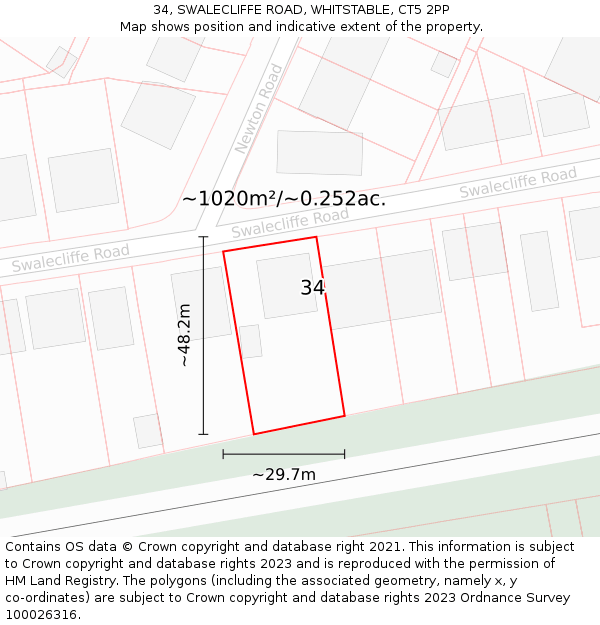 34, SWALECLIFFE ROAD, WHITSTABLE, CT5 2PP: Plot and title map