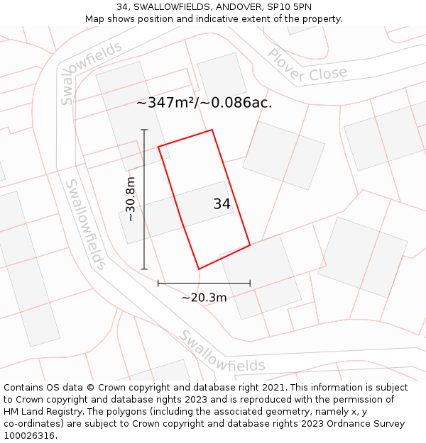 34, SWALLOWFIELDS, ANDOVER, SP10 5PN: Plot and title map