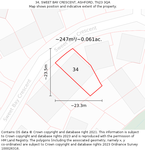 34, SWEET BAY CRESCENT, ASHFORD, TN23 3QA: Plot and title map