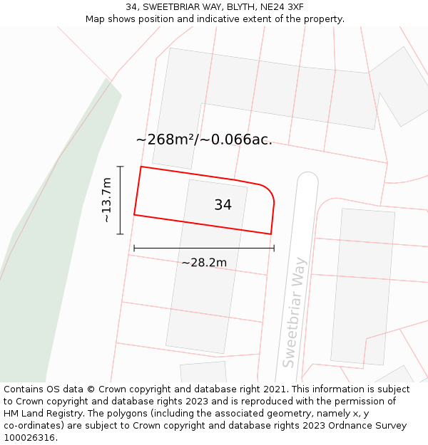 34, SWEETBRIAR WAY, BLYTH, NE24 3XF: Plot and title map