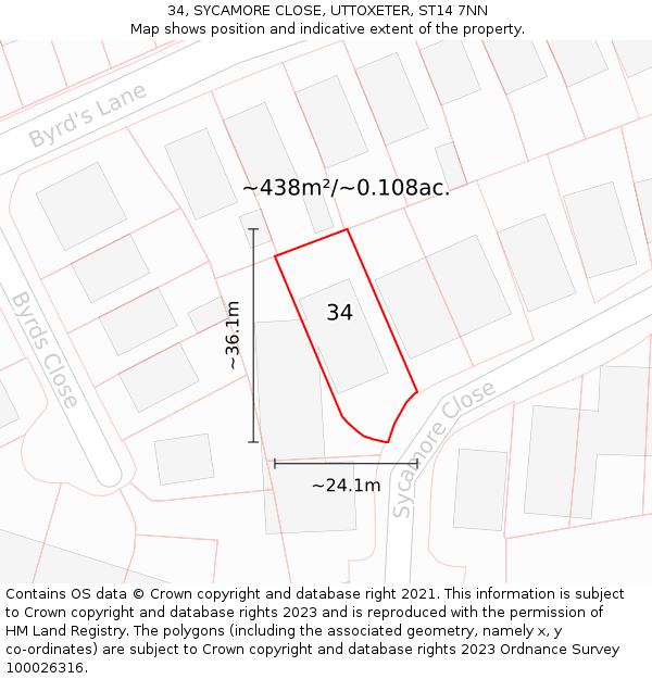34, SYCAMORE CLOSE, UTTOXETER, ST14 7NN: Plot and title map