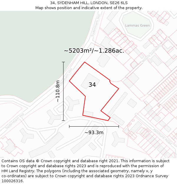 34, SYDENHAM HILL, LONDON, SE26 6LS: Plot and title map