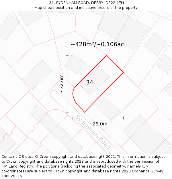 34, SYDENHAM ROAD, DERBY, DE22 4EH: Plot and title map