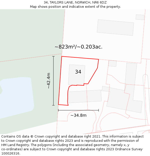 34, TAYLORS LANE, NORWICH, NR6 6DZ: Plot and title map