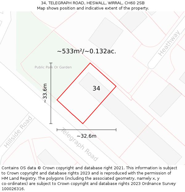 34, TELEGRAPH ROAD, HESWALL, WIRRAL, CH60 2SB: Plot and title map