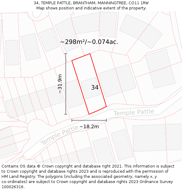 34, TEMPLE PATTLE, BRANTHAM, MANNINGTREE, CO11 1RW: Plot and title map