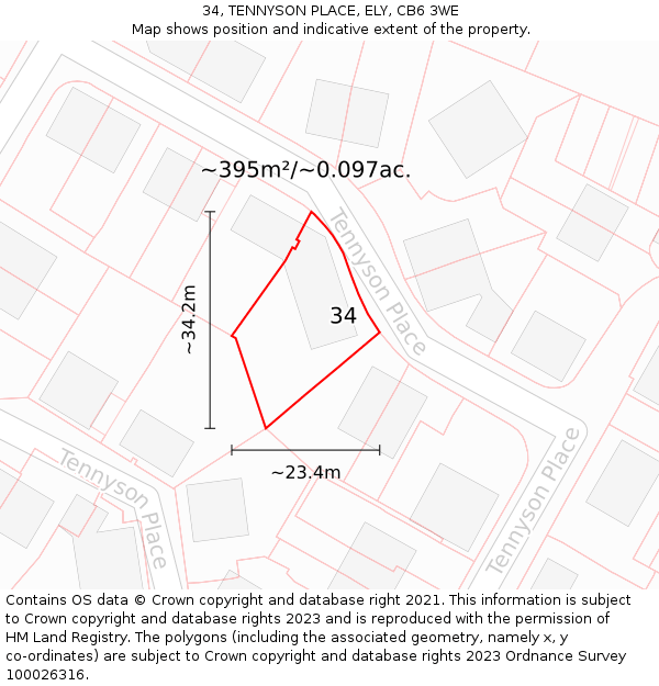 34, TENNYSON PLACE, ELY, CB6 3WE: Plot and title map