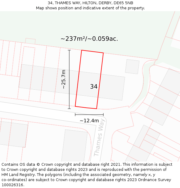 34, THAMES WAY, HILTON, DERBY, DE65 5NB: Plot and title map