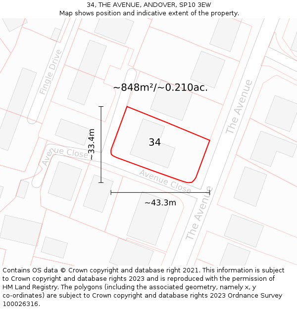 34, THE AVENUE, ANDOVER, SP10 3EW: Plot and title map