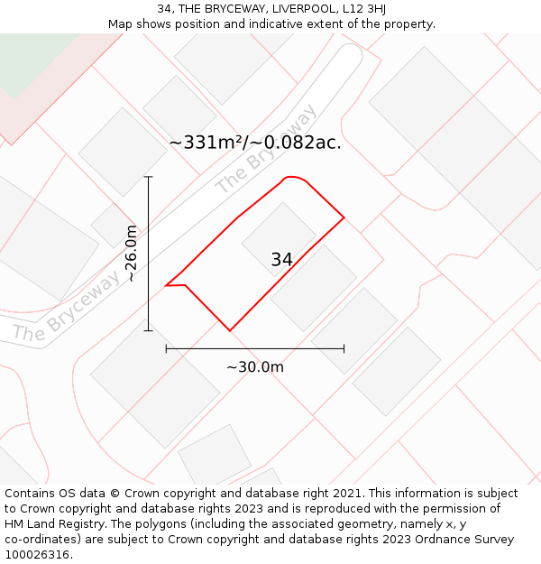 34, THE BRYCEWAY, LIVERPOOL, L12 3HJ: Plot and title map