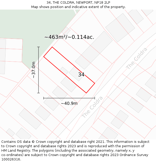 34, THE COLDRA, NEWPORT, NP18 2LP: Plot and title map