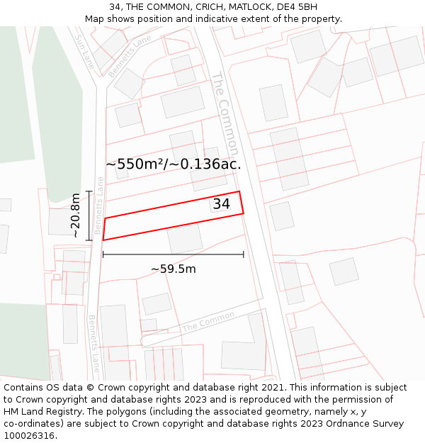34, THE COMMON, CRICH, MATLOCK, DE4 5BH: Plot and title map
