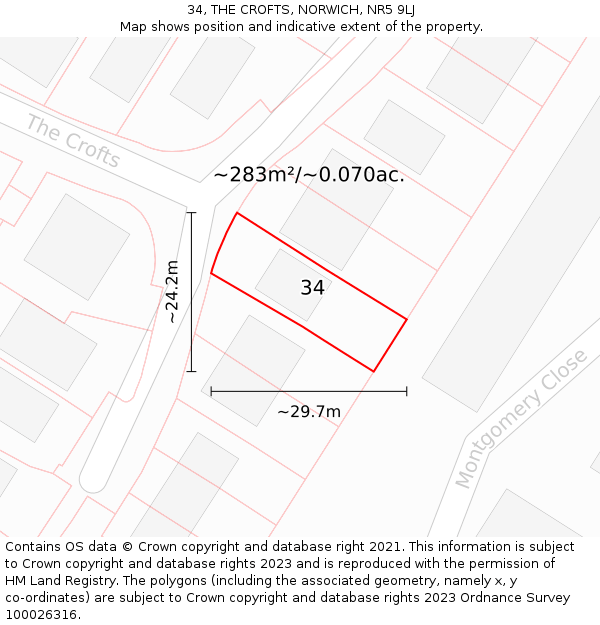 34, THE CROFTS, NORWICH, NR5 9LJ: Plot and title map