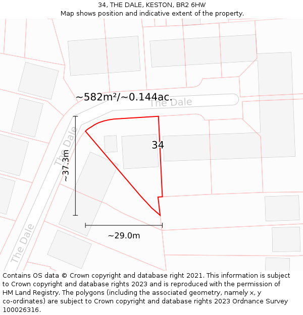34, THE DALE, KESTON, BR2 6HW: Plot and title map