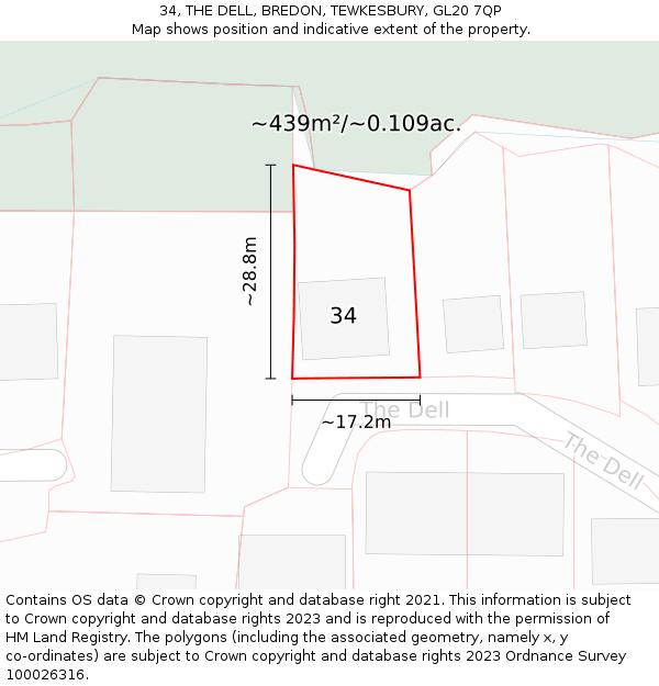34, THE DELL, BREDON, TEWKESBURY, GL20 7QP: Plot and title map