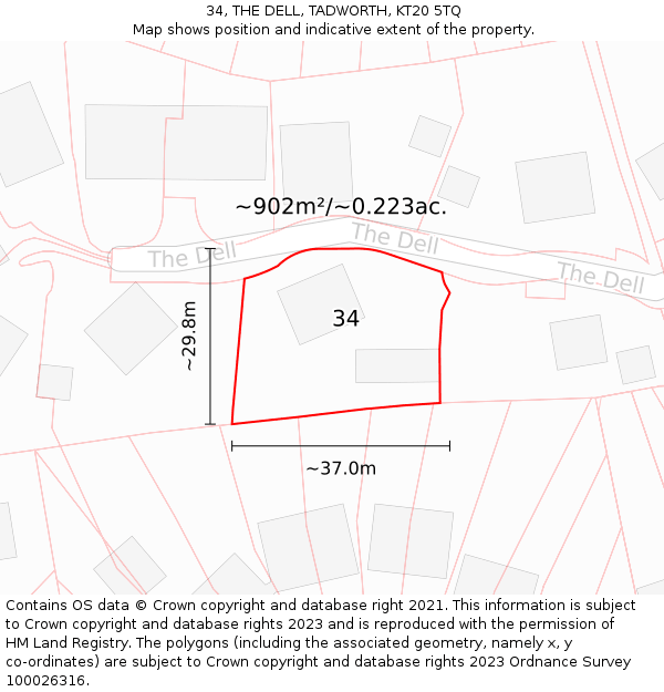 34, THE DELL, TADWORTH, KT20 5TQ: Plot and title map